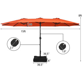 15FT Double Sided Patio Umbrella with Cross Base & Crank, Extra Large Steel Outdoor Market Umbrella UV Protection for Backyard, Poolside