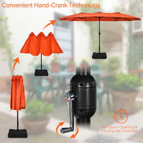 15FT Double Sided Patio Umbrella with Cross Base & Crank, Extra Large Steel Outdoor Market Umbrella UV Protection for Backyard, Poolside