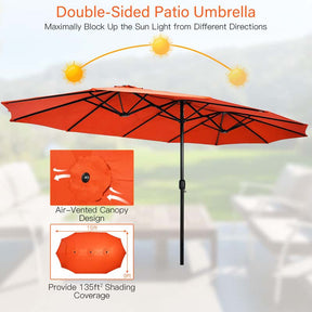 15FT Double Sided Patio Umbrella with Cross Base & Crank, Extra Large Steel Outdoor Market Umbrella UV Protection for Backyard, Poolside
