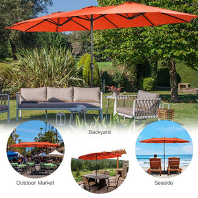 15FT Double Sided Patio Umbrella with Cross Base & Crank, Extra Large Steel Outdoor Market Umbrella UV Protection for Backyard, Poolside