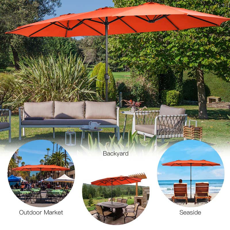 15FT Double Sided Patio Umbrella with Cross Base & Crank, Extra Large Steel Outdoor Market Umbrella UV Protection for Backyard, Poolside