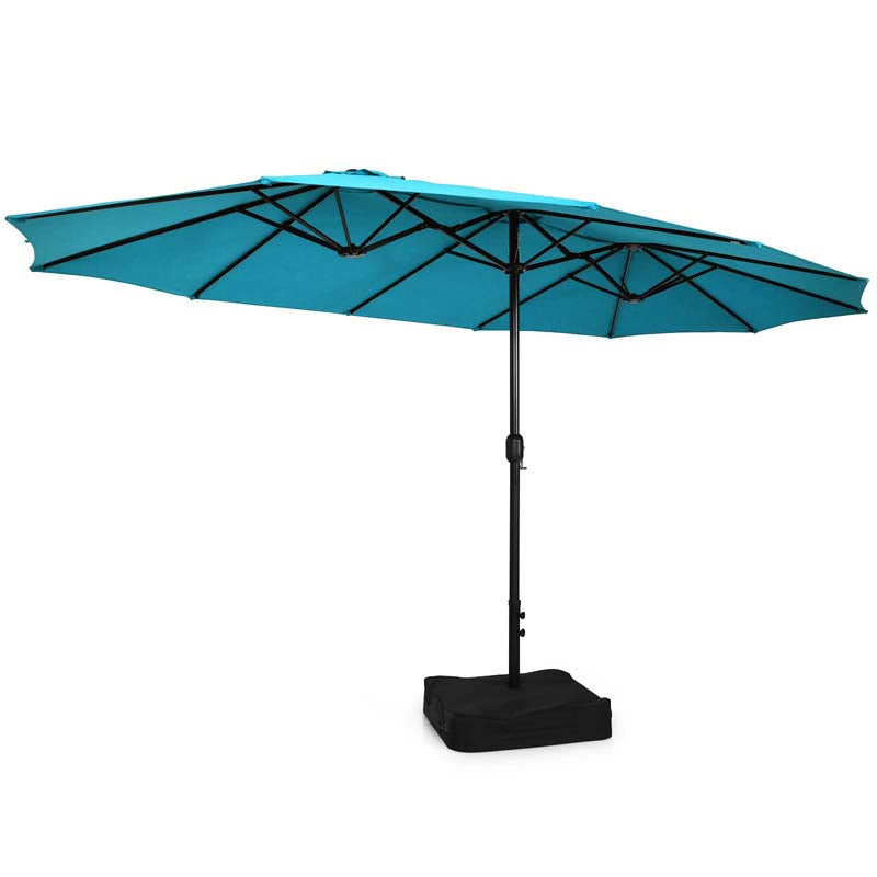 15FT Double Sided Patio Umbrella with Cross Base & Crank, Extra Large Steel Outdoor Market Umbrella UV Protection for Backyard, Poolside
