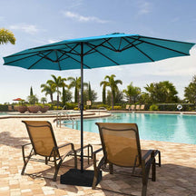 15FT Double Sided Patio Umbrella with Cross Base & Crank, Extra Large Steel Outdoor Market Umbrella UV Protection for Backyard, Poolside