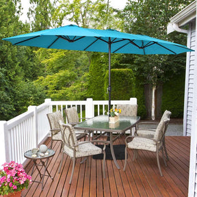 15FT Double Sided Patio Umbrella with Cross Base & Crank, Extra Large Steel Outdoor Market Umbrella UV Protection for Backyard, Poolside
