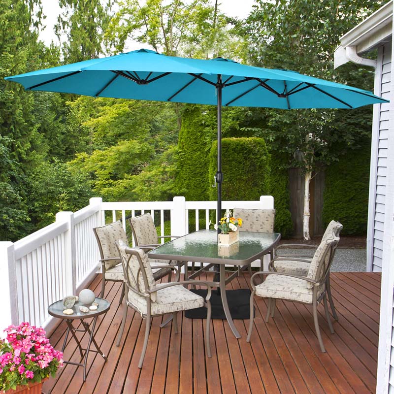 15FT Double Sided Patio Umbrella with Cross Base & Crank, Extra Large Steel Outdoor Market Umbrella UV Protection for Backyard, Poolside