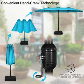 15FT Double Sided Patio Umbrella with Cross Base & Crank, Extra Large Steel Outdoor Market Umbrella UV Protection for Backyard, Poolside
