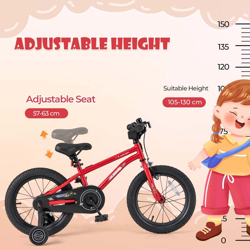 16 Inch Kids Bike Bicycle with Training Wheels & Adjustable Saddle for 4-7 Years Old Boys Girls, Heavy-Duty Steel Frame Children Sport Mtb
