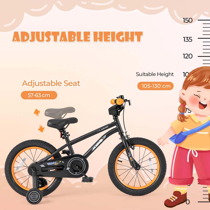 16 Inch Kids Bike Bicycle with Training Wheels & Adjustable Saddle for 4-7 Years Old Boys Girls, Heavy-Duty Steel Frame Children Sport Mtb