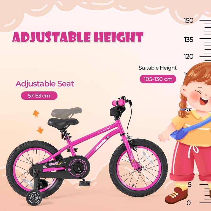 16 Inch Kids Bike Bicycle with Training Wheels & Adjustable Saddle for 4-7 Years Old Boys Girls, Heavy-Duty Steel Frame Children Sport Mtb