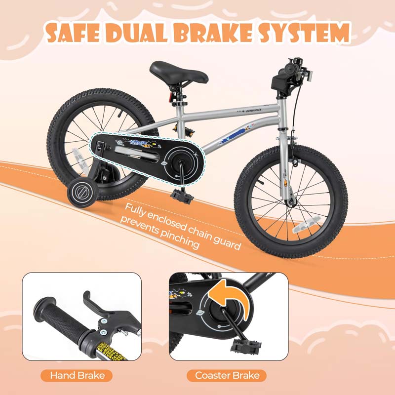 16 Inch Kids Bike Bicycle with Training Wheels & Adjustable Saddle for 4-7 Years Old Boys Girls, Heavy-Duty Steel Frame Children Sport Mtb