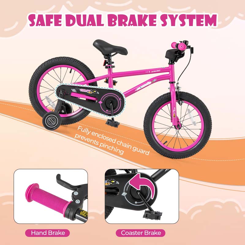 16 Inch Kids Bike Bicycle with Training Wheels & Adjustable Saddle for 4-7 Years Old Boys Girls, Heavy-Duty Steel Frame Children Sport Mtb