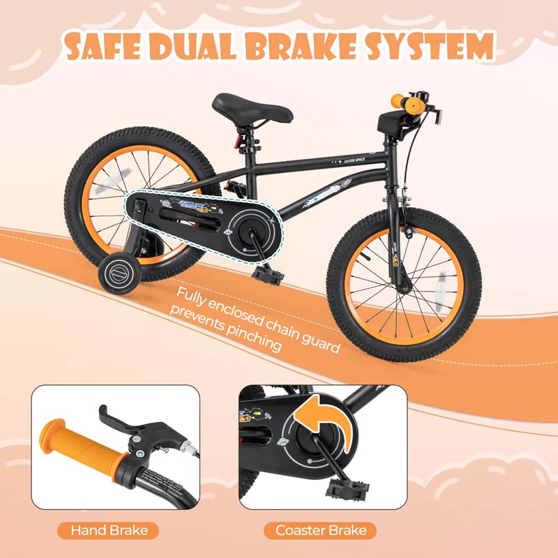 16 Inch Kids Bike Bicycle with Training Wheels & Adjustable Saddle for 4-7 Years Old Boys Girls, Heavy-Duty Steel Frame Children Sport Mtb
