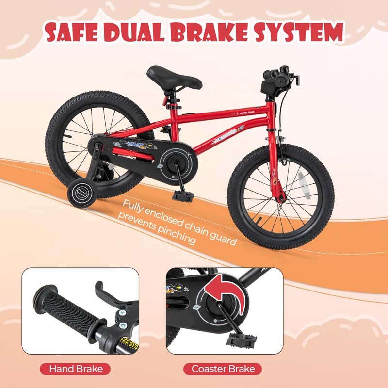 16 Inch Kids Bike Bicycle with Training Wheels & Adjustable Saddle for 4-7 Years Old Boys Girls, Heavy-Duty Steel Frame Children Sport Mtb