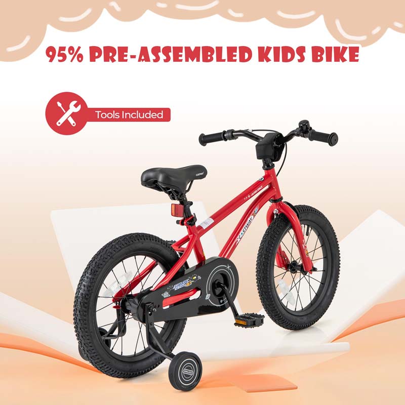 16 Inch Kids Bike Bicycle with Training Wheels & Adjustable Saddle for 4-7 Years Old Boys Girls, Heavy-Duty Steel Frame Children Sport Mtb