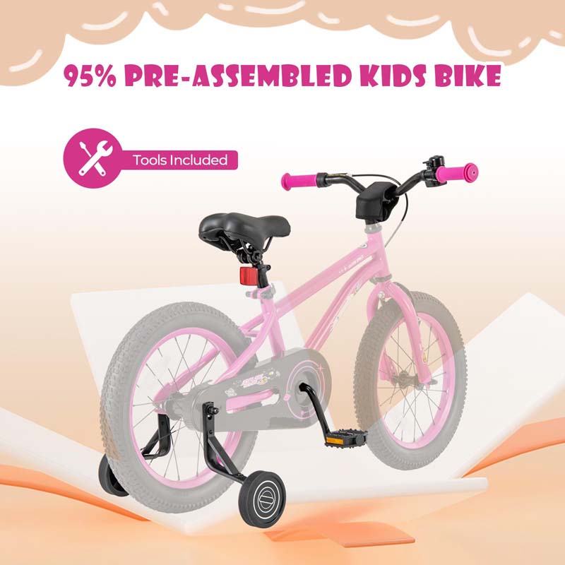 16 Inch Kids Bike Bicycle with Training Wheels & Adjustable Saddle for 4-7 Years Old Boys Girls, Heavy-Duty Steel Frame Children Sport Mtb