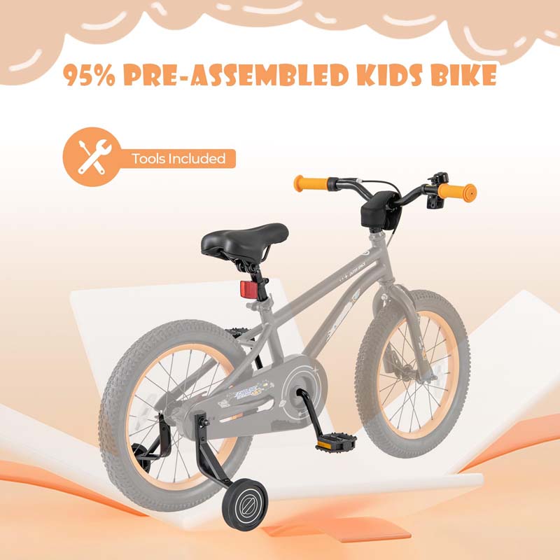 16 Inch Kids Bike Bicycle with Training Wheels & Adjustable Saddle for 4-7 Years Old Boys Girls, Heavy-Duty Steel Frame Children Sport Mtb