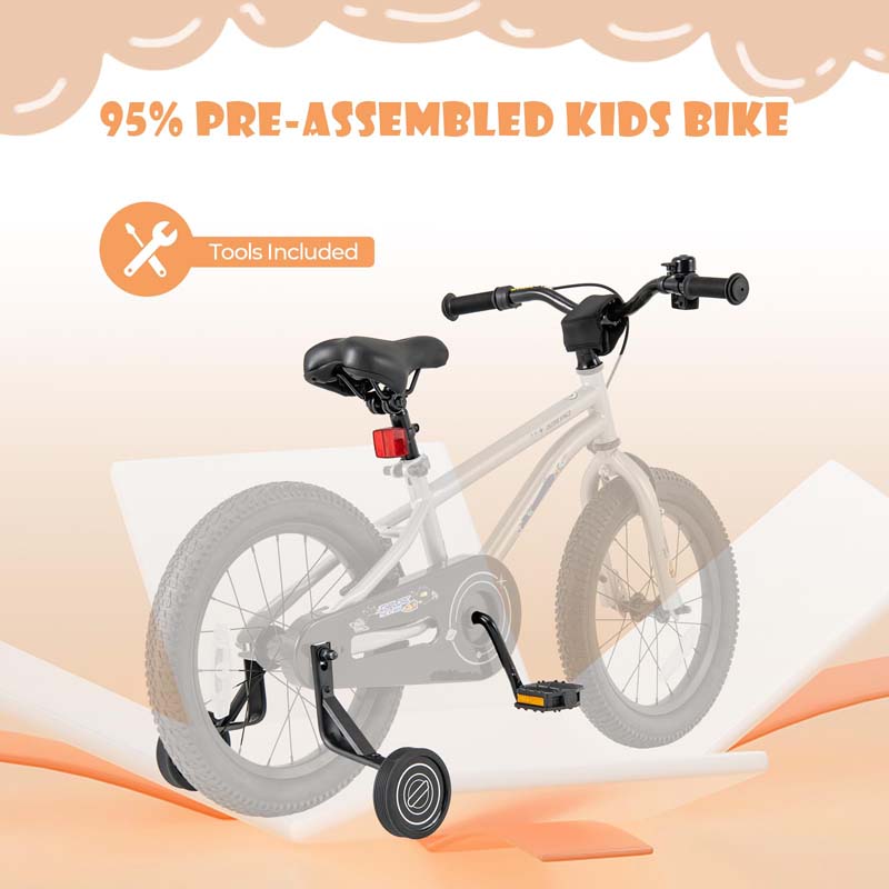 16 Inch Kids Bike Bicycle with Training Wheels & Adjustable Saddle for 4-7 Years Old Boys Girls, Heavy-Duty Steel Frame Children Sport Mtb