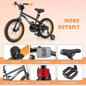 16 Inch Kids Bike Bicycle with Training Wheels & Adjustable Saddle for 4-7 Years Old Boys Girls, Heavy-Duty Steel Frame Children Sport Mtb