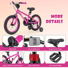 16 Inch Kids Bike Bicycle with Training Wheels & Adjustable Saddle for 4-7 Years Old Boys Girls, Heavy-Duty Steel Frame Children Sport Mtb