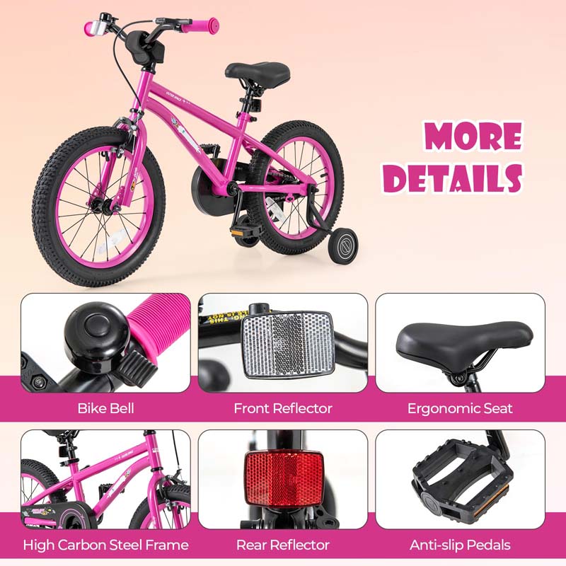 16 Inch Kids Bike Bicycle with Training Wheels & Adjustable Saddle for 4-7 Years Old Boys Girls, Heavy-Duty Steel Frame Children Sport Mtb