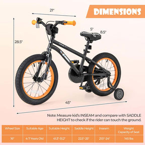 16 Inch Kids Bike Bicycle with Training Wheels & Adjustable Saddle for 4-7 Years Old Boys Girls, Heavy-Duty Steel Frame Children Sport Mtb