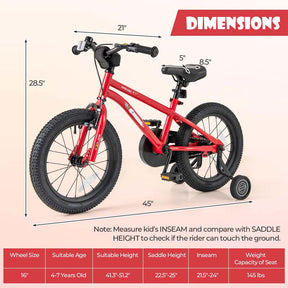 16 Inch Kids Bike Bicycle with Training Wheels & Adjustable Saddle for 4-7 Years Old Boys Girls, Heavy-Duty Steel Frame Children Sport Mtb