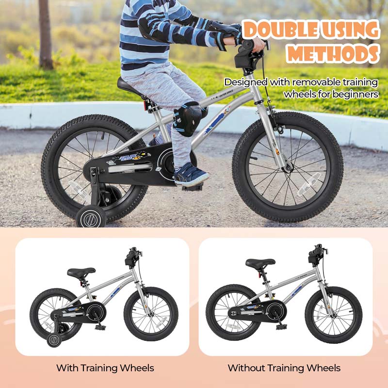 16 Inch Kids Bike Bicycle with Training Wheels & Adjustable Saddle for 4-7 Years Old Boys Girls, Heavy-Duty Steel Frame Children Sport Mtb