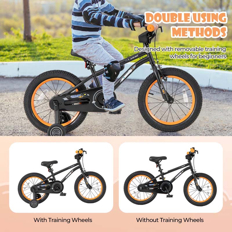 16 Inch Kids Bike Bicycle with Training Wheels & Adjustable Saddle for 4-7 Years Old Boys Girls, Heavy-Duty Steel Frame Children Sport Mtb