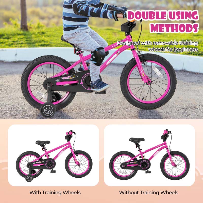 16 Inch Kids Bike Bicycle with Training Wheels & Adjustable Saddle for 4-7 Years Old Boys Girls, Heavy-Duty Steel Frame Children Sport Mtb