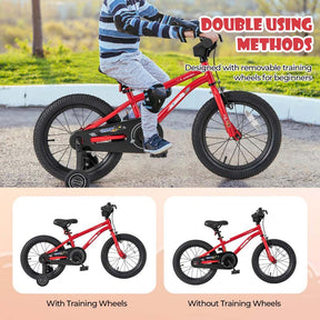 16 Inch Kids Bike Bicycle with Training Wheels & Adjustable Saddle for 4-7 Years Old Boys Girls, Heavy-Duty Steel Frame Children Sport Mtb