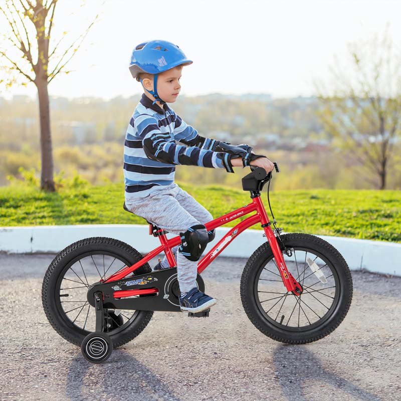 16 Inch Kids Bike Bicycle with Training Wheels & Adjustable Saddle for 4-7 Years Old Boys Girls, Heavy-Duty Steel Frame Children Sport Mtb
