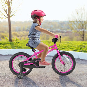 16 Inch Kids Bike Bicycle with Training Wheels & Adjustable Saddle for 4-7 Years Old Boys Girls, Heavy-Duty Steel Frame Children Sport Mtb