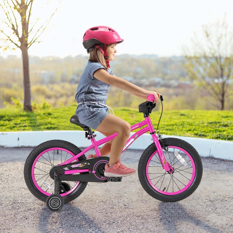 16 Inch Kids Bike Bicycle with Training Wheels & Adjustable Saddle for 4-7 Years Old Boys Girls, Heavy-Duty Steel Frame Children Sport Mtb
