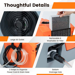 163 PPD Commercial Dehumidifier Built-in Pump & Drain Hose, Auto Defrost, Portable Industrial Dehumidifier for Basement