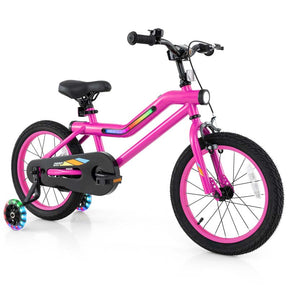 16/18 Inch LED Lighted Kids Bike with Training Wheels, Adjustable Seat & Headlight, Children Bicycle for 4-8 Years Old Boys Girls Gift
