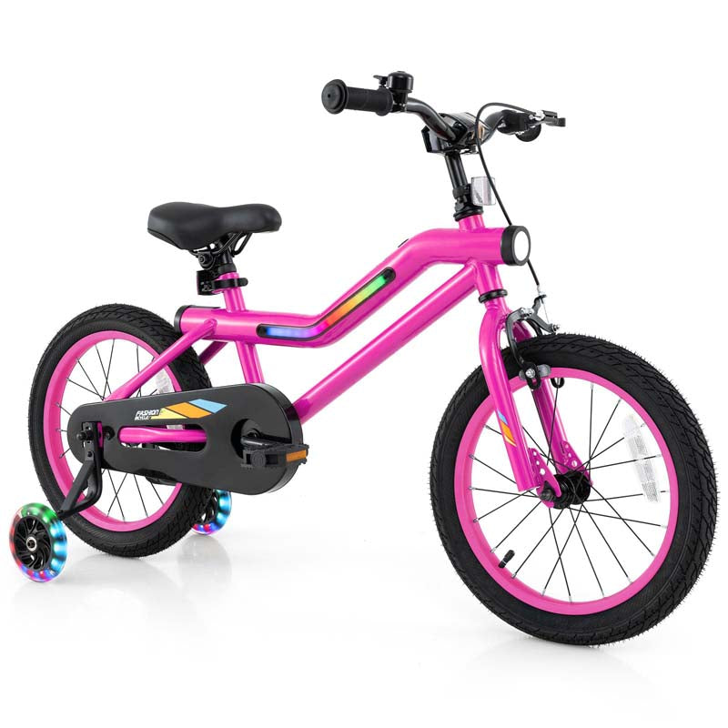 16/18 Inch LED Lighted Kids Bike with Training Wheels, Adjustable Seat & Headlight, Children Bicycle for 4-8 Years Old Boys Girls Gift