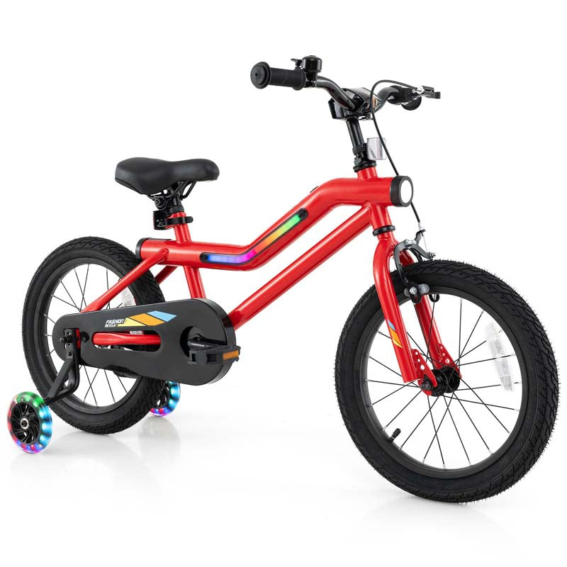 16/18 Inch LED Lighted Kids Bike with Training Wheels, Adjustable Seat & Headlight, Children Bicycle for 4-8 Years Old Boys Girls Gift