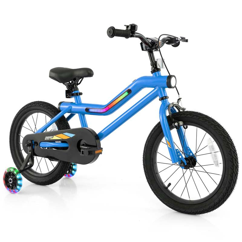 16/18 Inch LED Lighted Kids Bike with Training Wheels, Adjustable Seat & Headlight, Children Bicycle for 4-8 Years Old Boys Girls Gift