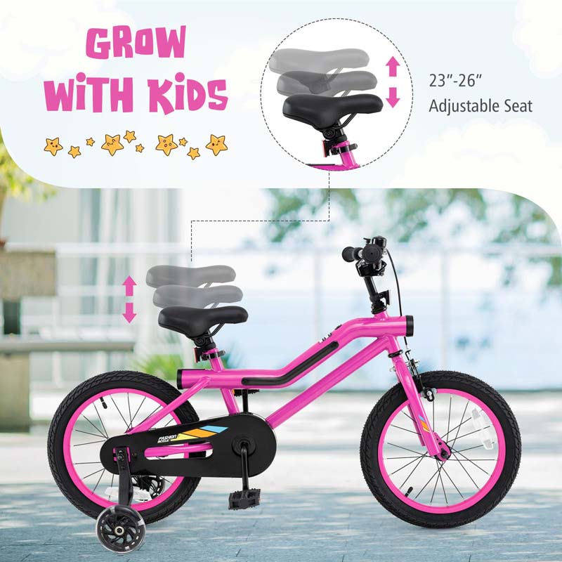 16/18 Inch LED Lighted Kids Bike with Training Wheels, Adjustable Seat & Headlight, Children Bicycle for 4-8 Years Old Boys Girls Gift