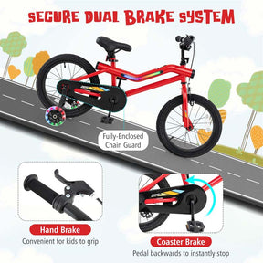16/18 Inch LED Lighted Kids Bike with Training Wheels, Adjustable Seat & Headlight, Children Bicycle for 4-8 Years Old Boys Girls Gift