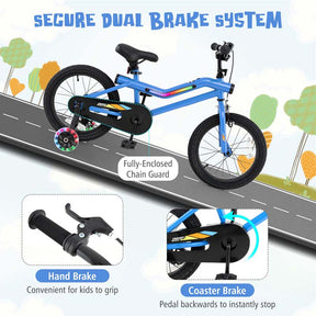16/18 Inch LED Lighted Kids Bike with Training Wheels, Adjustable Seat & Headlight, Children Bicycle for 4-8 Years Old Boys Girls Gift