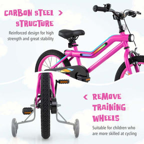 16/18 Inch LED Lighted Kids Bike with Training Wheels, Adjustable Seat & Headlight, Children Bicycle for 4-8 Years Old Boys Girls Gift