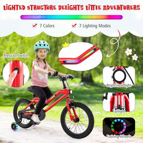 16/18 Inch LED Lighted Kids Bike with Training Wheels, Adjustable Seat & Headlight, Children Bicycle for 4-8 Years Old Boys Girls Gift