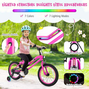16/18 Inch LED Lighted Kids Bike with Training Wheels, Adjustable Seat & Headlight, Children Bicycle for 4-8 Years Old Boys Girls Gift