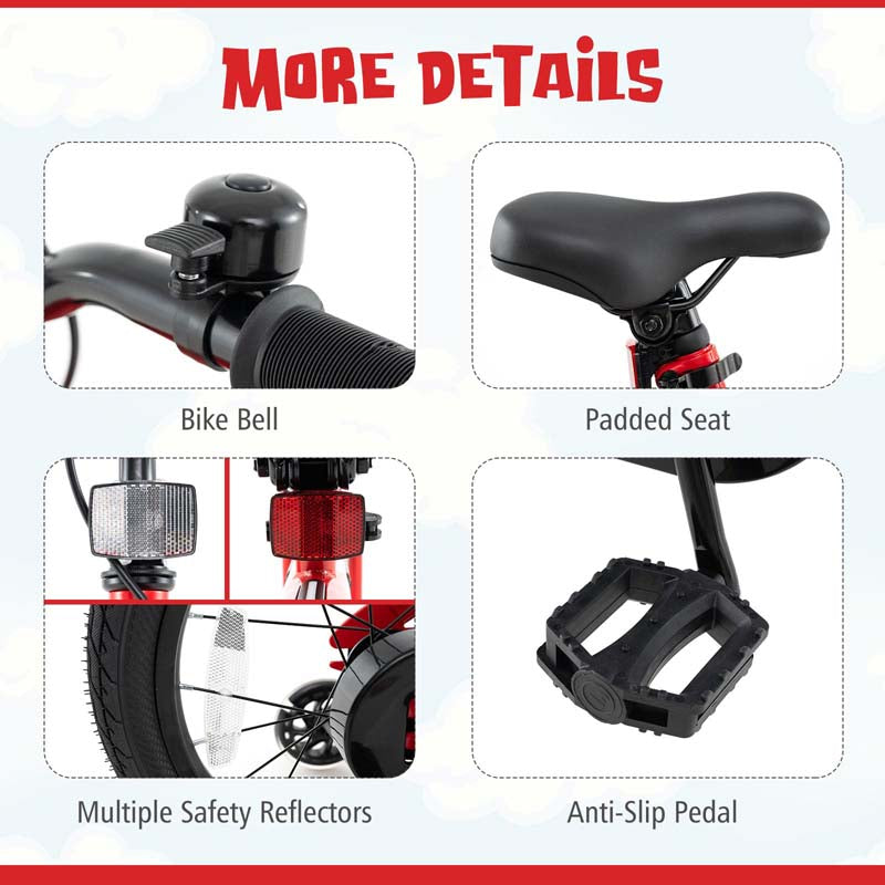 16/18 Inch LED Lighted Kids Bike with Training Wheels, Adjustable Seat & Headlight, Children Bicycle for 4-8 Years Old Boys Girls Gift