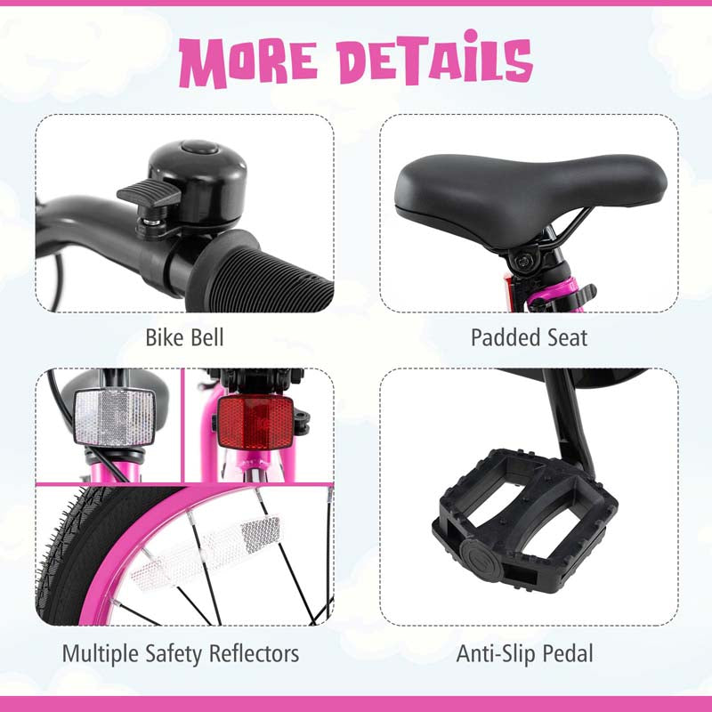 16/18 Inch LED Lighted Kids Bike with Training Wheels, Adjustable Seat & Headlight, Children Bicycle for 4-8 Years Old Boys Girls Gift