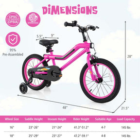 16/18 Inch LED Lighted Kids Bike with Training Wheels, Adjustable Seat & Headlight, Children Bicycle for 4-8 Years Old Boys Girls Gift