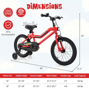 16/18 Inch LED Lighted Kids Bike with Training Wheels, Adjustable Seat & Headlight, Children Bicycle for 4-8 Years Old Boys Girls Gift