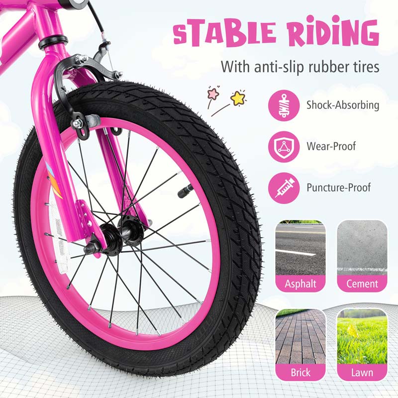 16/18 Inch LED Lighted Kids Bike with Training Wheels, Adjustable Seat & Headlight, Children Bicycle for 4-8 Years Old Boys Girls Gift