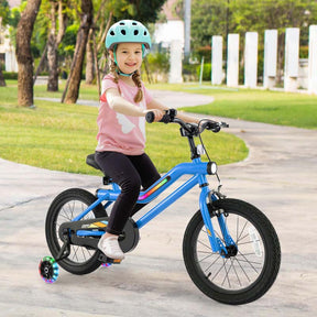 16/18 Inch LED Lighted Kids Bike with Training Wheels, Adjustable Seat & Headlight, Children Bicycle for 4-8 Years Old Boys Girls Gift